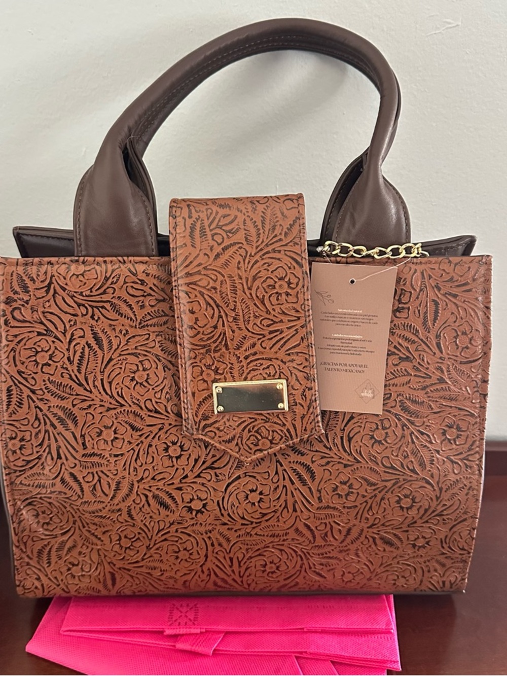 women's handbag.Tooled Floral Embossed genuine Leather. handmade from Mexico